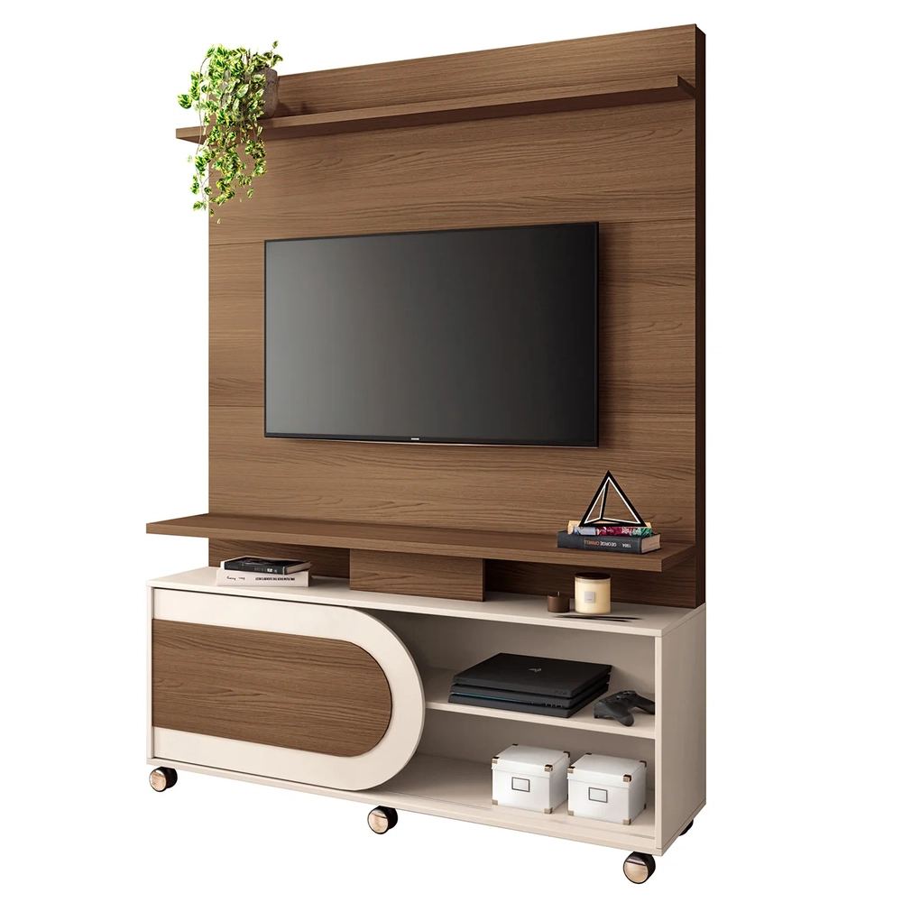 Estante Painel de TV 55 Pol 136cm Urbe H01 Castanho/Off White - Mpozenato