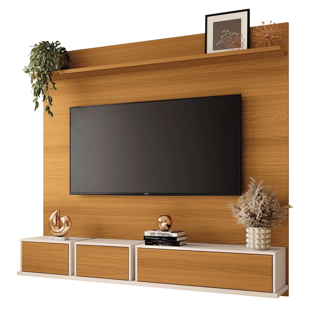 Painel TV 70 Pol 180cm Bancada Suspensa Mone H01 Off/Cinamomo - Mpozenato
