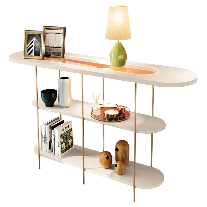 Aparador de Sala com Prateleiras Pé Metal Wonka H01 Off White - Mpozenato
