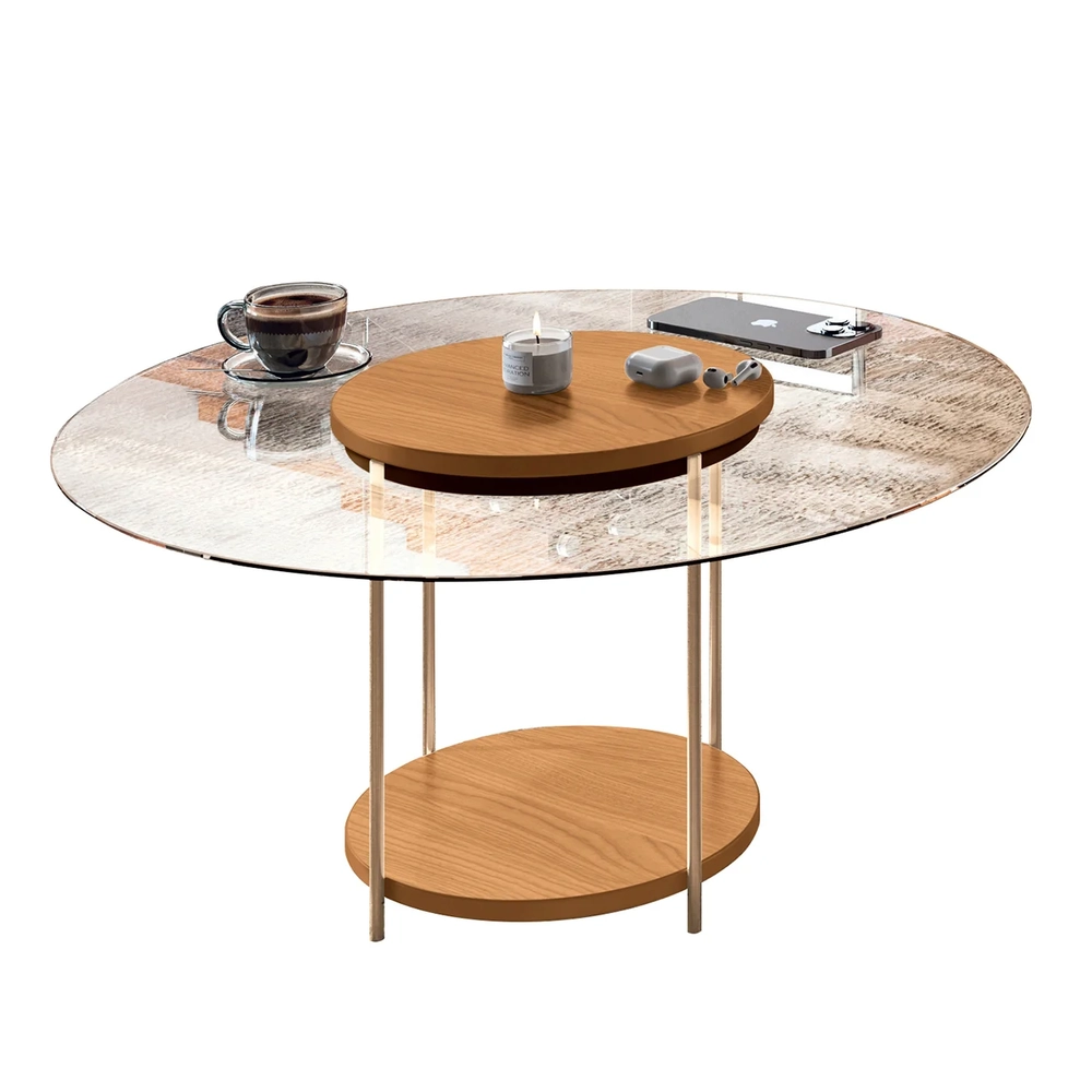 Mesa de Centro Redonda Tampo de Vidro Mindy H01 Cinamomo - Mpozenato