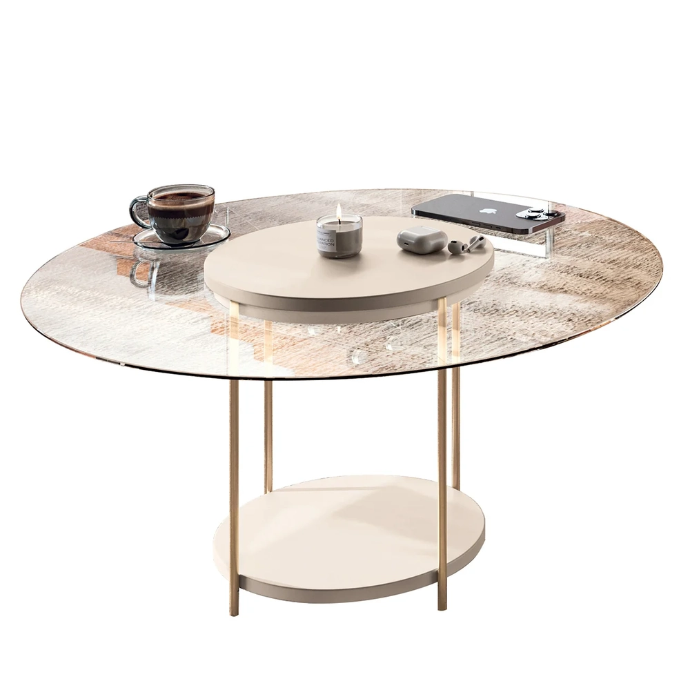 Mesa de Centro Redonda Tampo de Vidro Mindy H01 Off White - Mpozenato