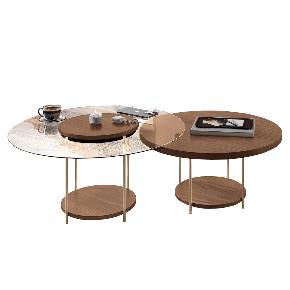 Mesa de Centro Para Sala Pés Metálicos Kit 2 Mindy H01 Castanho - Mpozenato