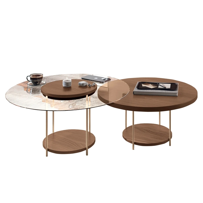 Mesa de Centro Para Sala Pés Metálicos Kit 2 Mindy H01 Castanho - Mpozenato