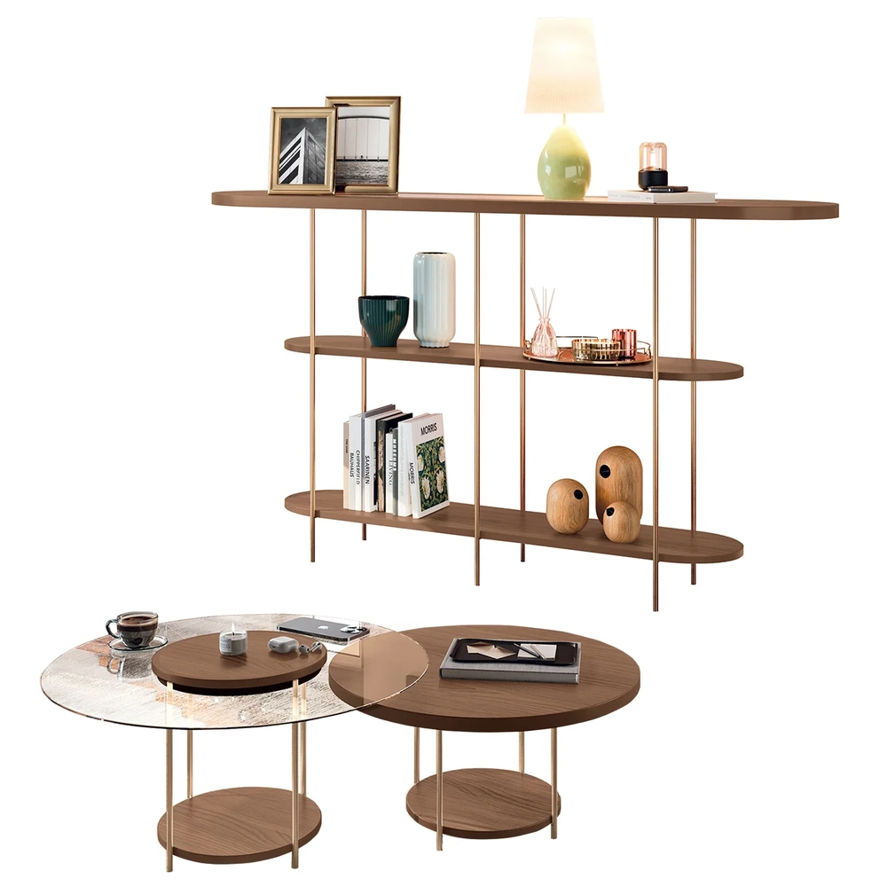 Aparador de Sala e Mesas de Centro Vetta H01 Castanho - Mpozenato