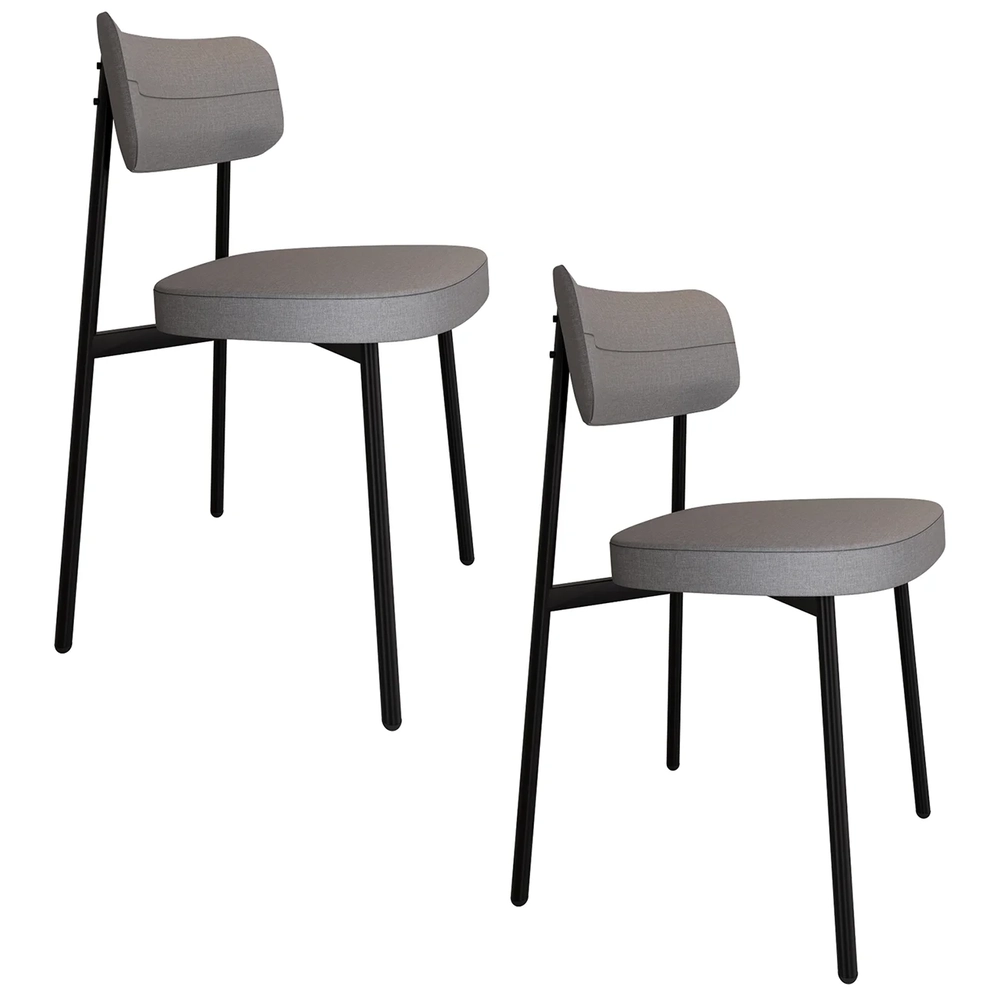 Cadeira de Jantar Estofada Kit 2 Ella M25 Linho Cinza CL - Mpozenato