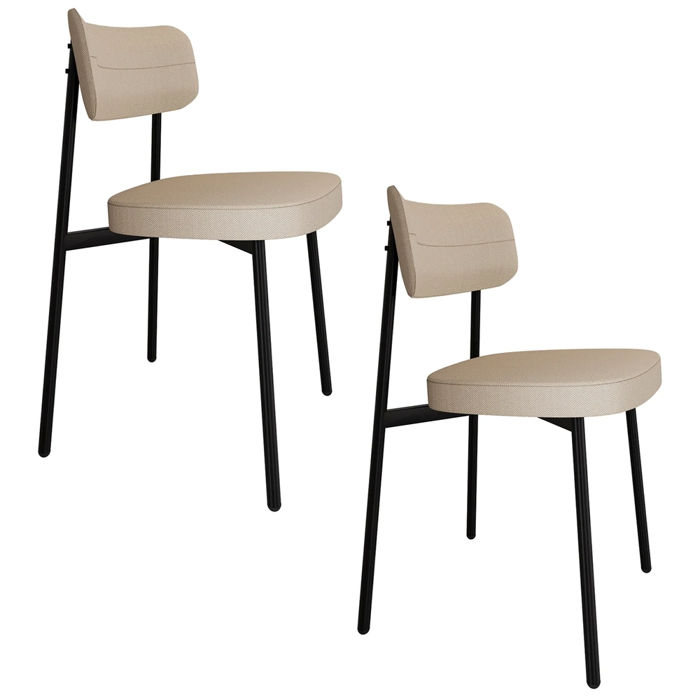 Cadeira de Jantar Estofada Kit 2 Ella M25 Linho Areia - Mpozenato