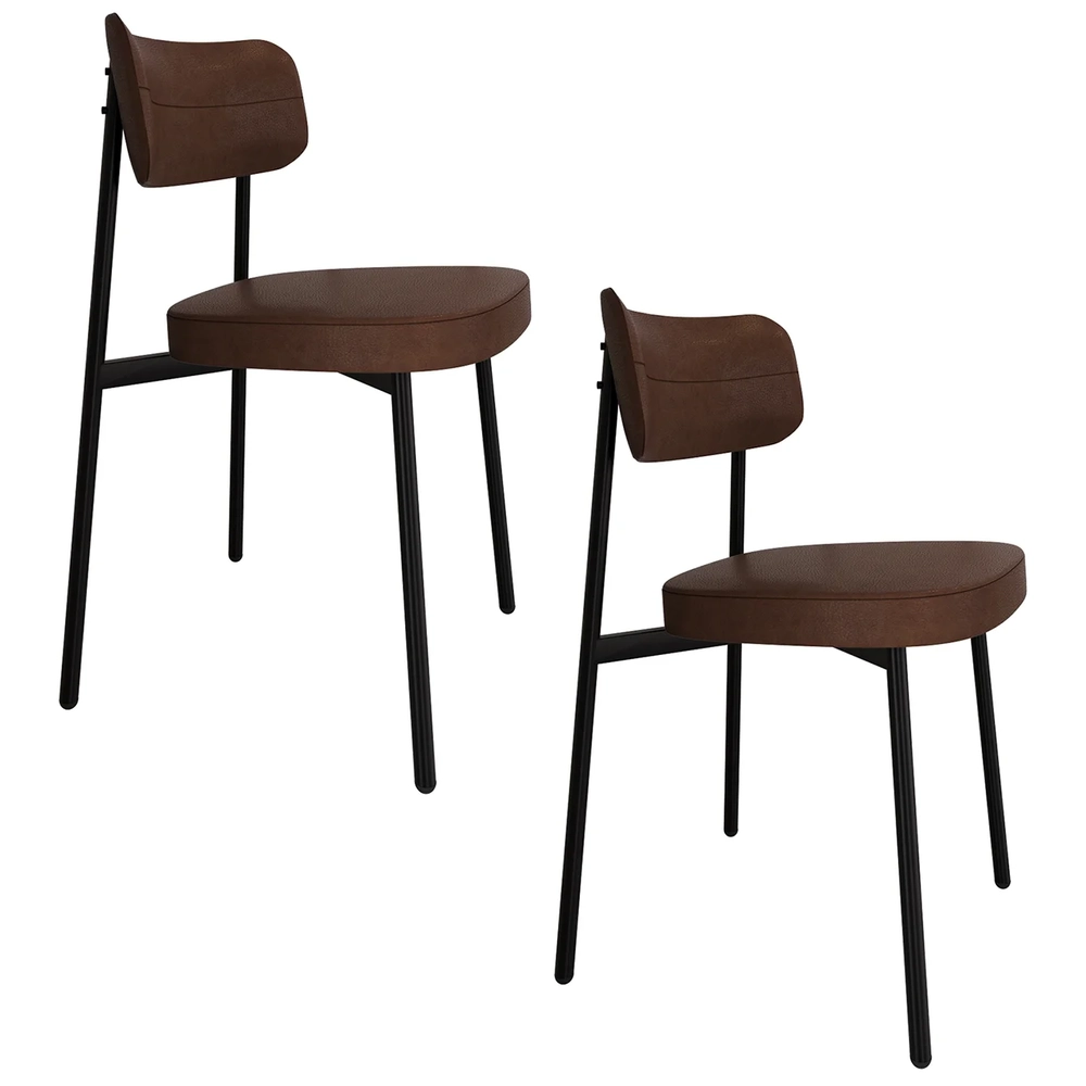 Cadeira de Jantar Estofada Kit 2 Ella M25 Sintético Marrom - Mpozenato