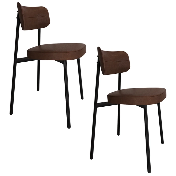 Cadeira de Jantar Estofada Kit 2 Ella M25 Sintético Marrom - Mpozenato