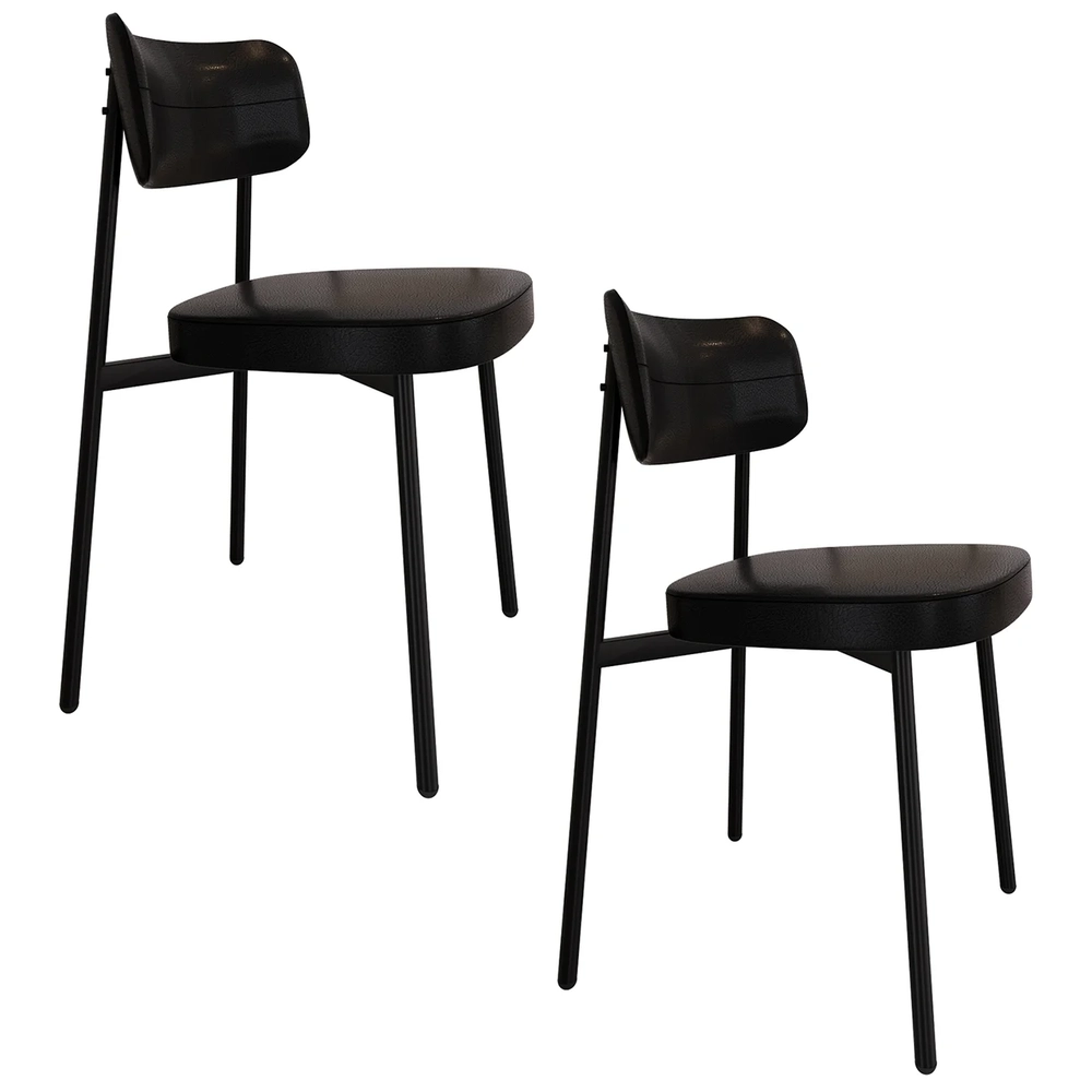 Cadeira de Jantar Estofada Kit 2 Ella M25 Sintético Preto - Mpozenato