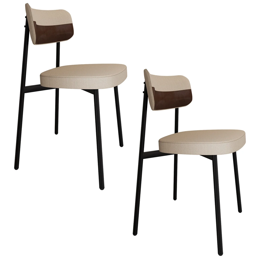 Cadeira de Jantar Estofada Kit 2 Ella M25 Linho Areia/Marrom - Mpozenato