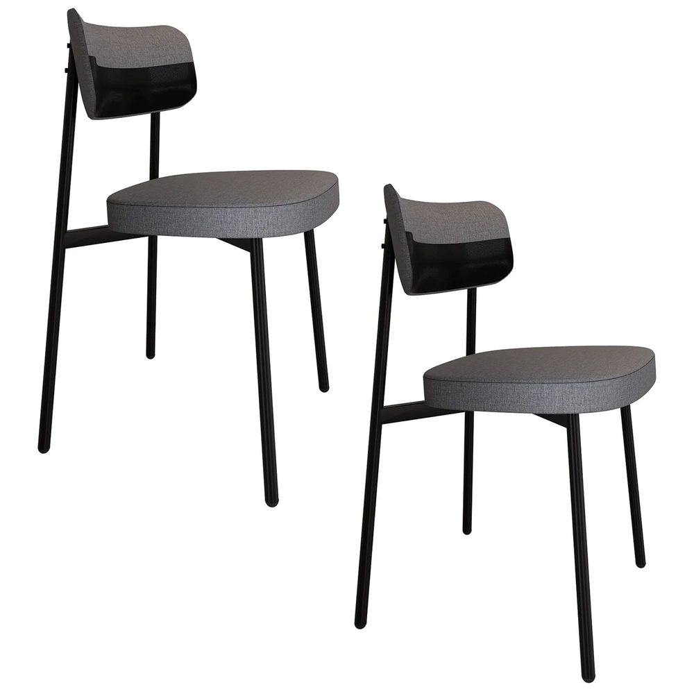 Cadeira de Jantar Estofada Kit 2 Ella M25 Linho Cinza/Preto - Mpozenato
