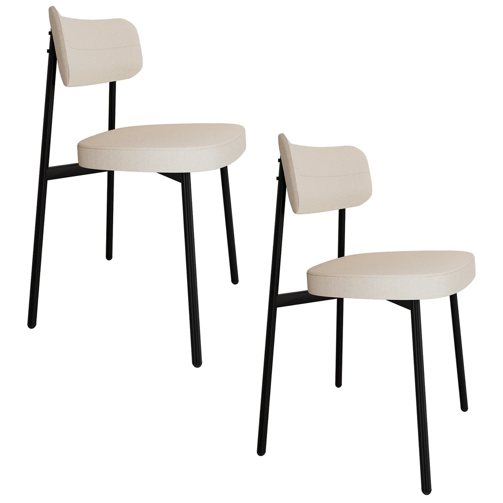 Cadeira de Jantar Estofada Kit 2 Ella M25 Linho Palha - Mpozenato