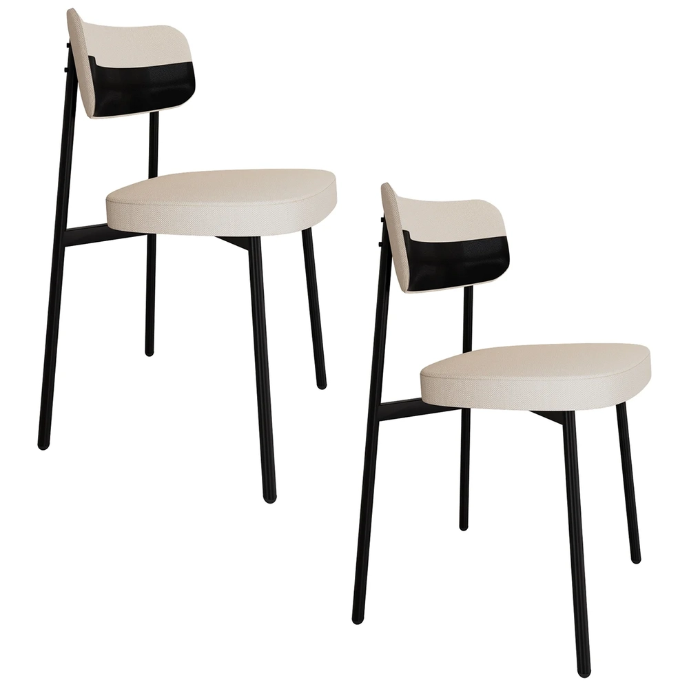 Cadeira de Jantar Estofada Kit 2 Ella M25 Linho Palha/Preto - Mpozenato