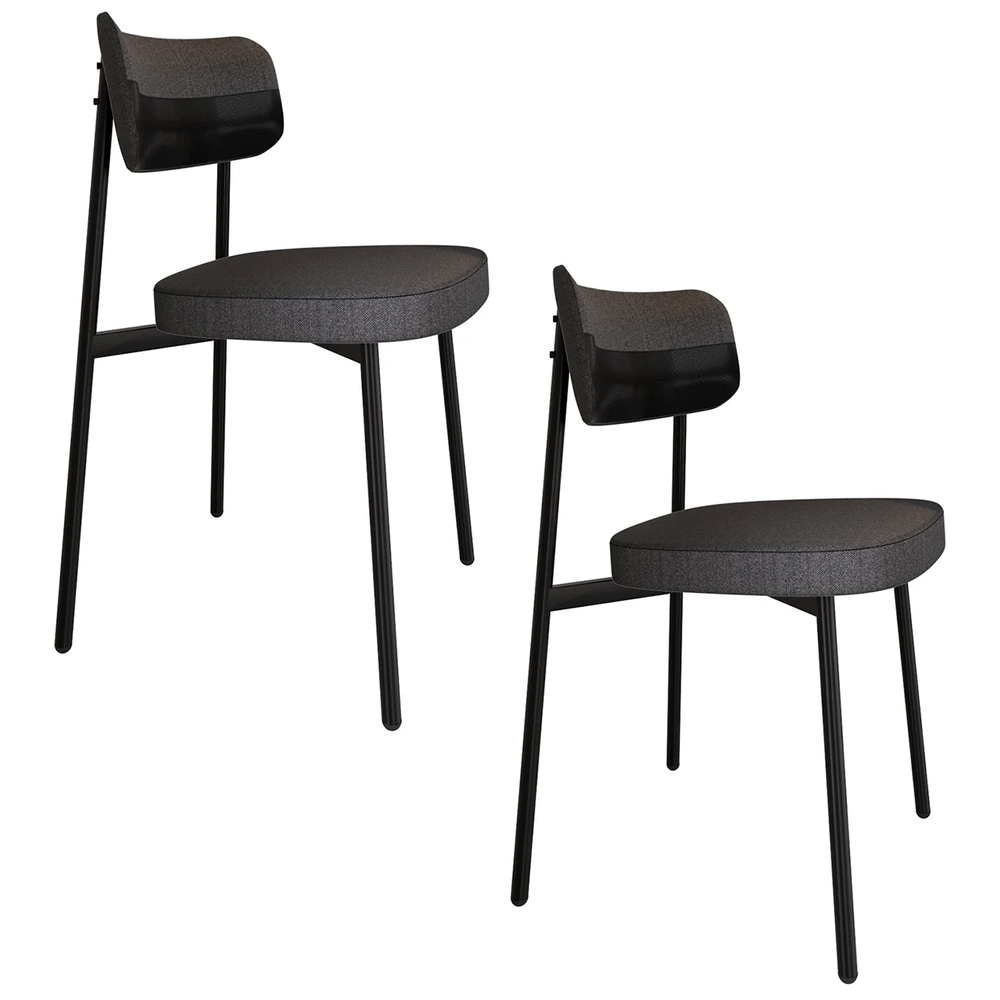 Cadeira de Jantar Estofada Kit 2 Ella M25 Linho Grafite/Preto - Mpozenato