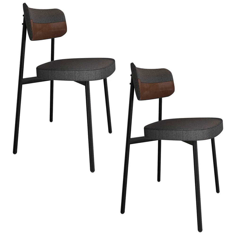 Cadeira de Jantar Estofada Kit 2 Ella M25 Linho Grafite/Marrom - Mpozenato