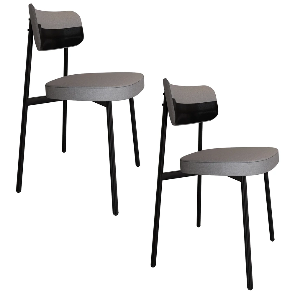 Cadeira de Jantar Estofada Kit 2 Ella M25 Linho Cinza CL/Preto - Mpozenato