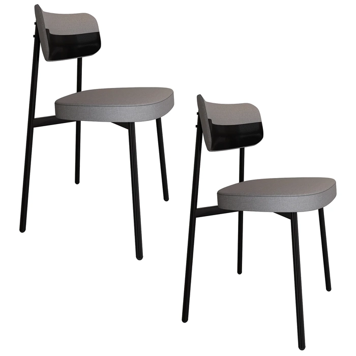 Cadeira de Jantar Estofada Kit 2 Ella M25 Linho Cinza CL/Preto - Mpozenato