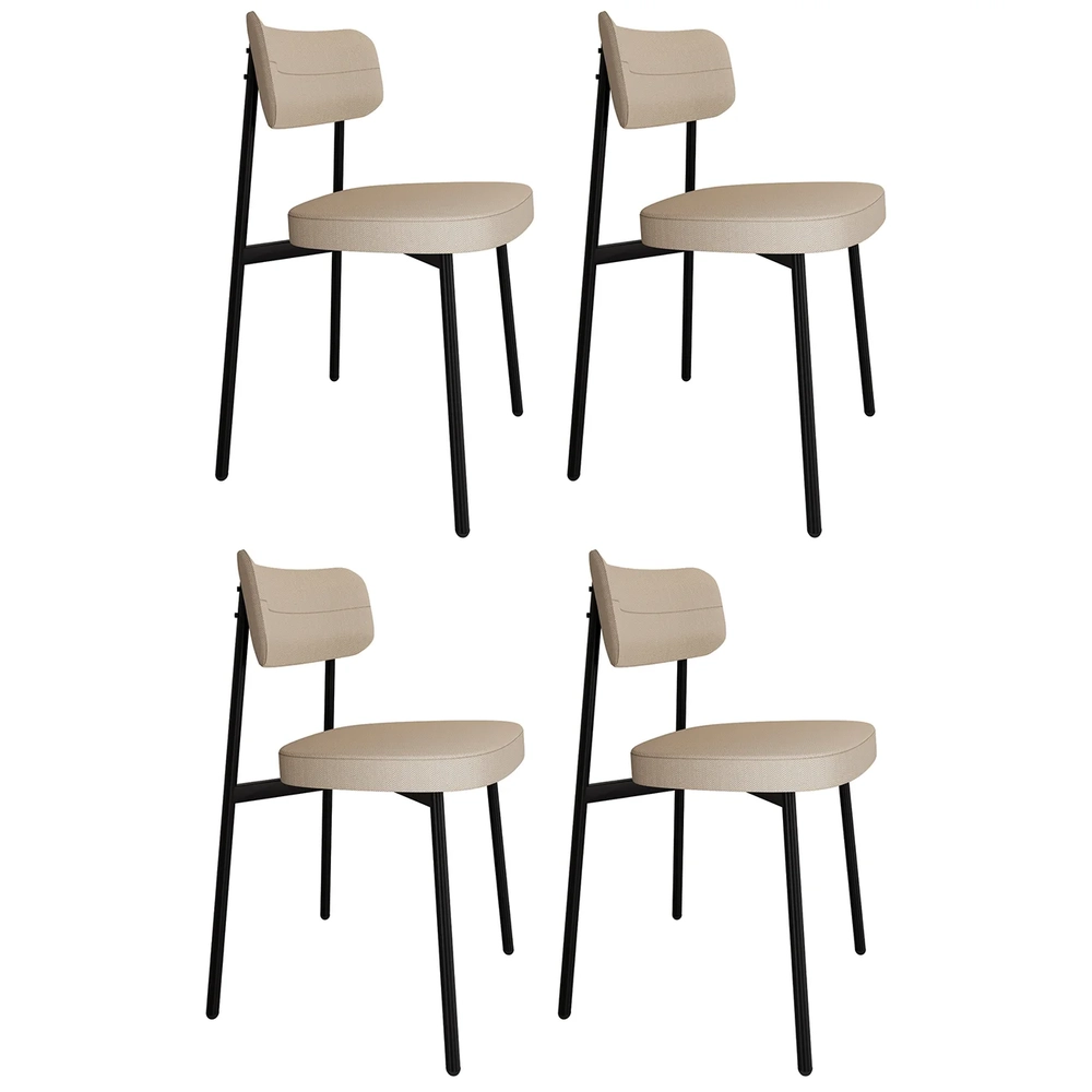 Cadeira de Jantar Estofada Kit 4 Ella M25 Linho Areia - Mpozenato