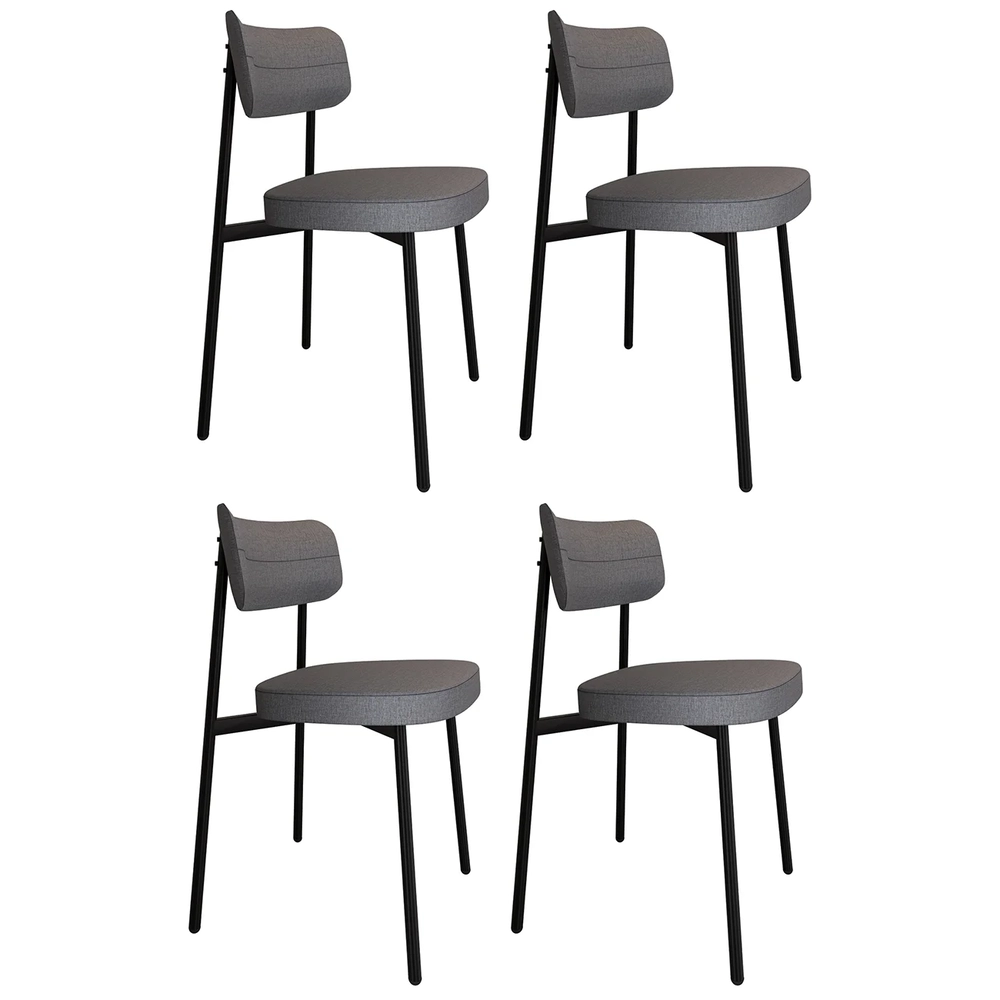Cadeira de Jantar Estofada Kit 4 Ella M25 Linho Cinza - Mpozenato