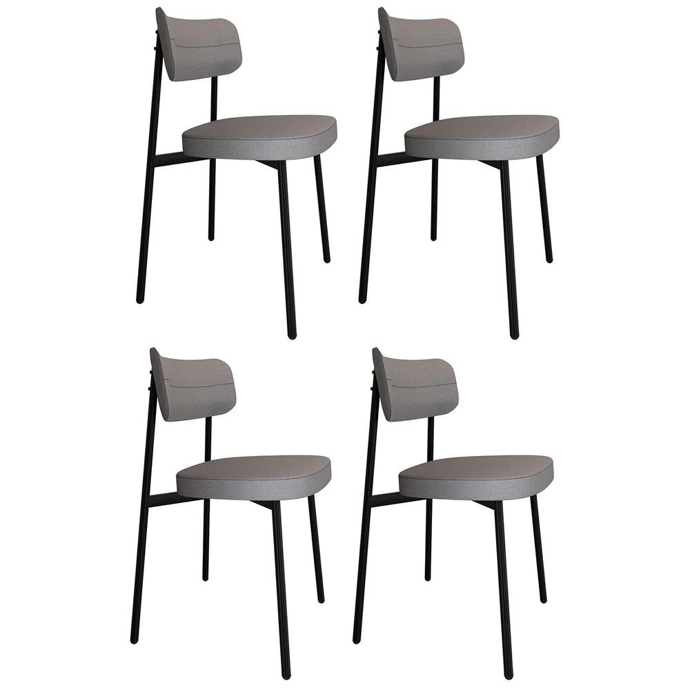 Cadeira de Jantar Estofada Kit 4 Ella M25 Linho Cinza CL - Mpozenato