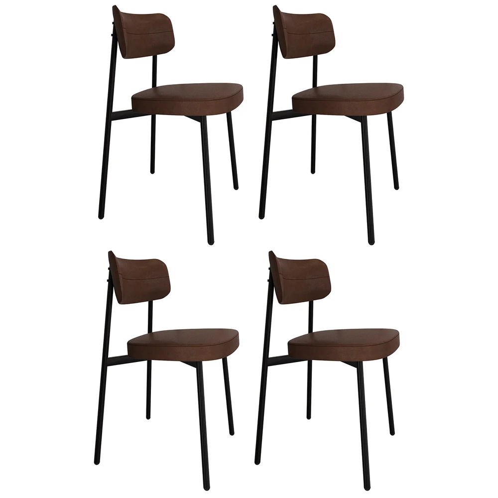 Cadeira de Jantar Estofada Kit 4 Ella M25 Sintético Marrom - Mpozenato