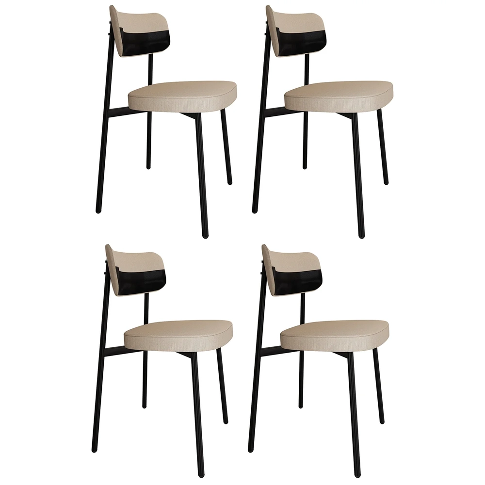 Cadeira de Jantar Estofada Kit 4 Ella M25 Linho Areia/Preto - Mpozenato