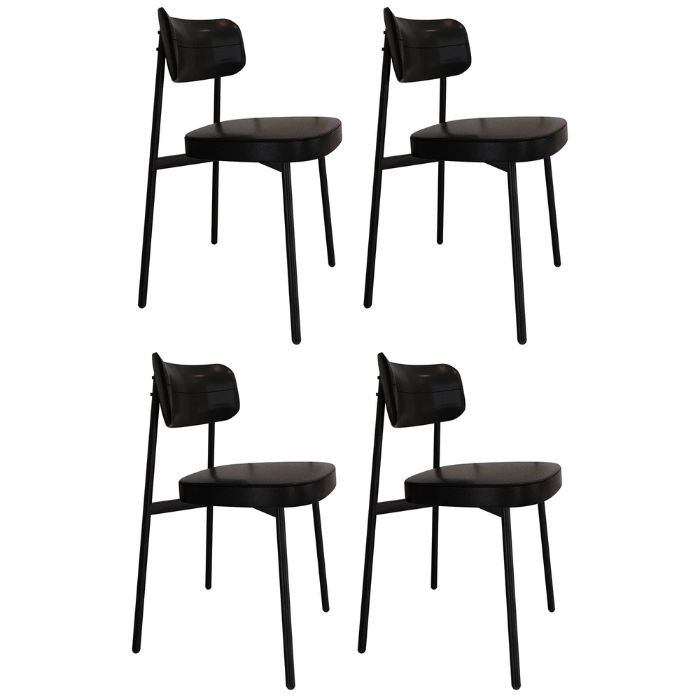 Cadeira de Jantar Estofada Kit 4 Ella M25 Sintético Preto - Mpozenato