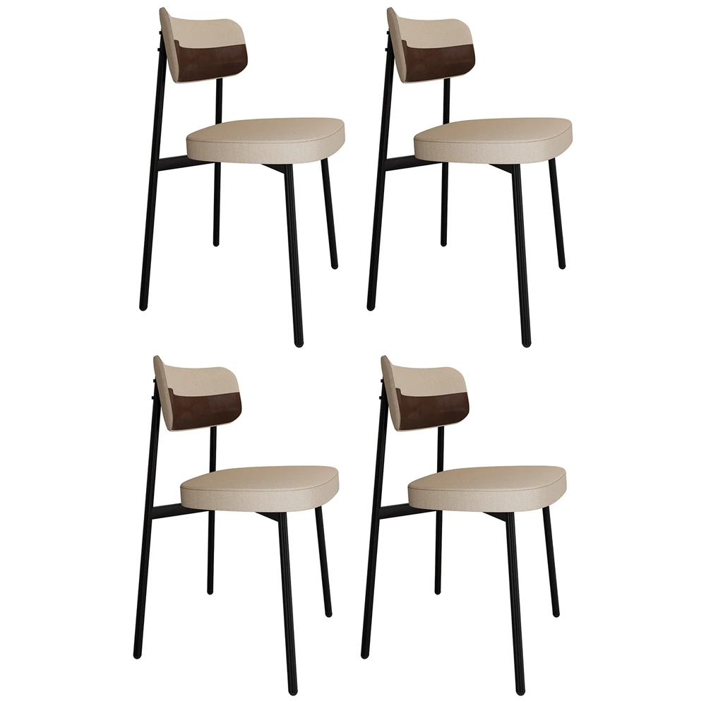 Cadeira de Jantar Estofada Kit 4 Ella M25 Linho Areia/Marrom - Mpozenato