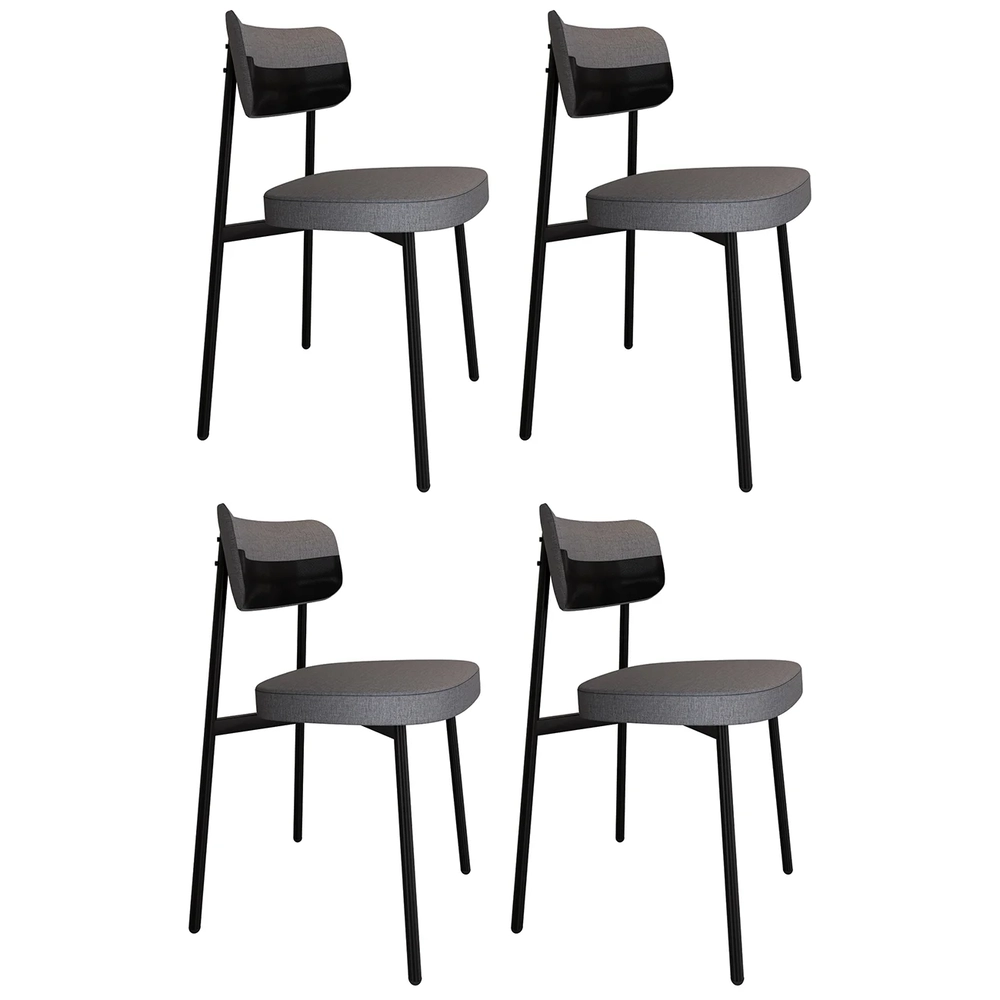 Cadeira de Jantar Estofada Kit 4 Ella M25 Linho Cinza/Preto - Mpozenato