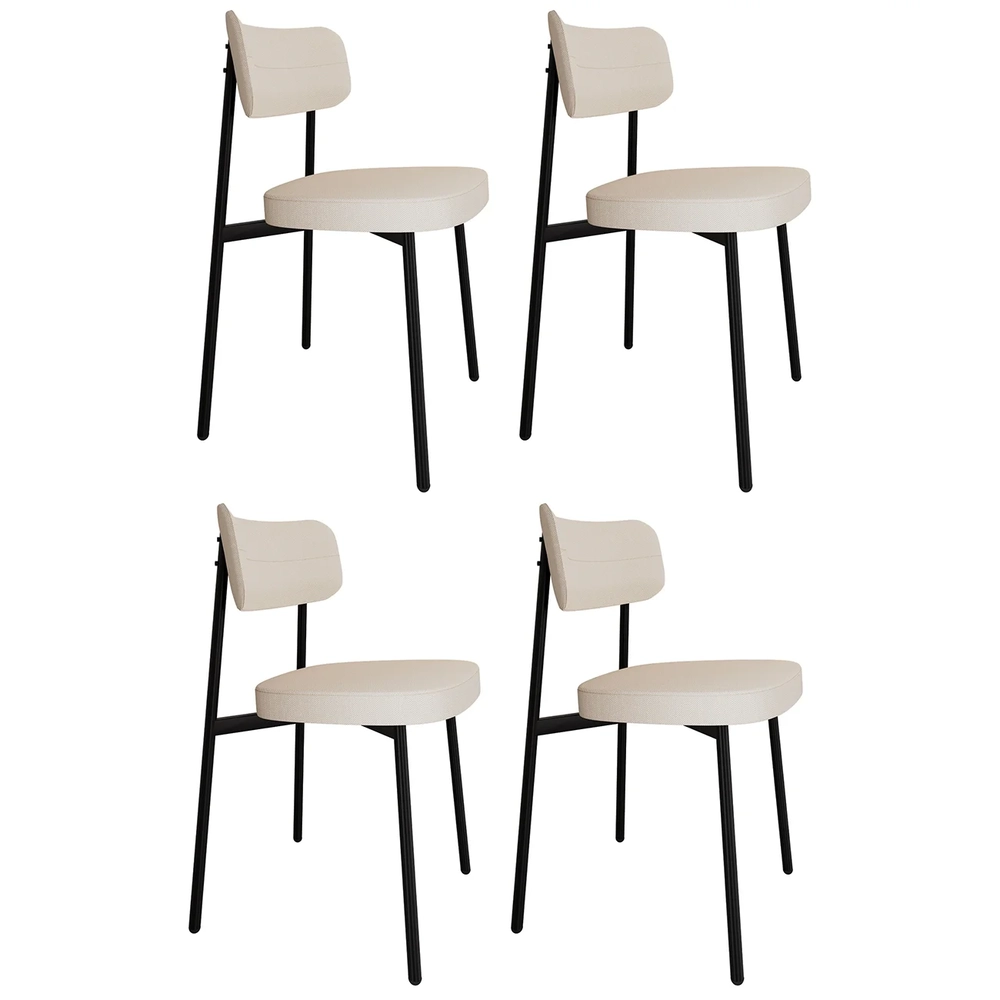 Cadeira de Jantar Estofada Kit 4 Ella M25 Linho Palha - Mpozenato