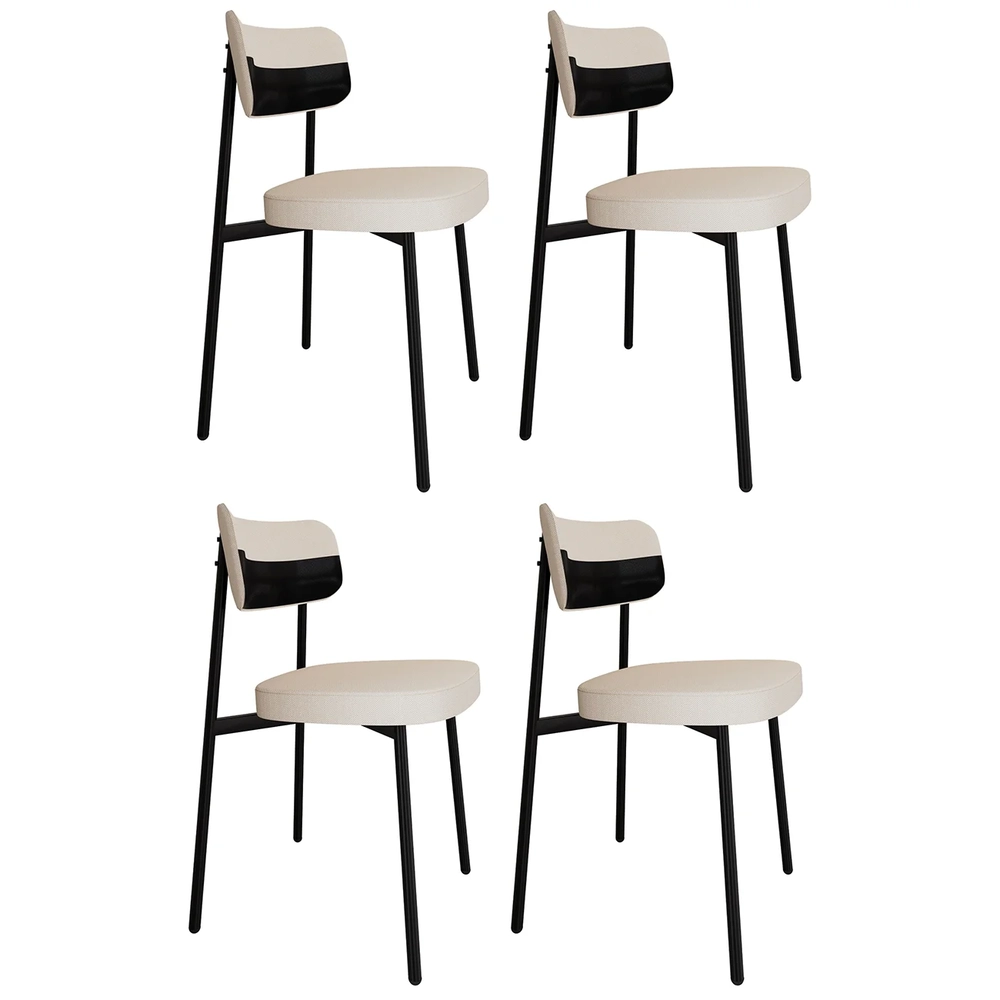 Cadeira de Jantar Estofada Kit 4 Ella M25 Linho Palha/Preto - Mpozenato