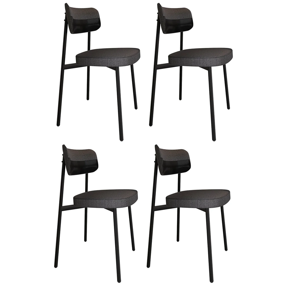 Cadeira de Jantar Estofada Kit 4 Ella M25 Linho Grafite/Preto - Mpozenato