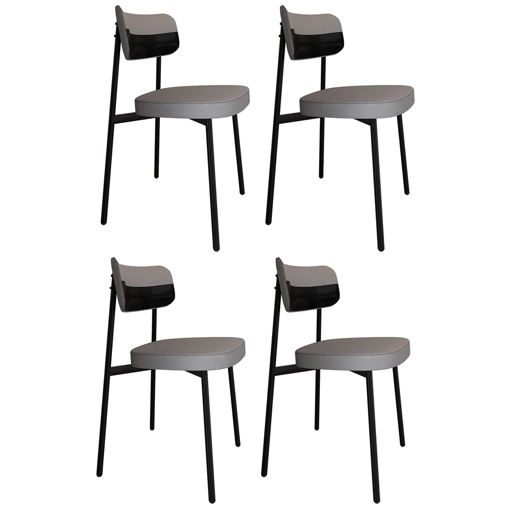 Cadeira de Jantar Estofada Kit 4 Ella M25 Linho Cinza CL/Preto - Mpozenato