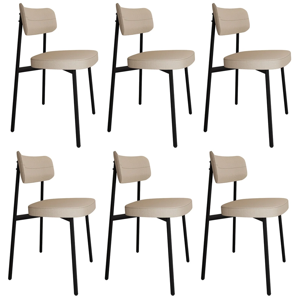 Cadeira de Jantar Estofada Kit 6 Ella M25 Linho Areia - Mpozenato