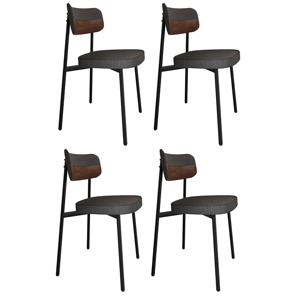 Cadeira de Jantar Estofada Kit 4 Ella M25 Linho Grafite/Marrom - Mpozenato