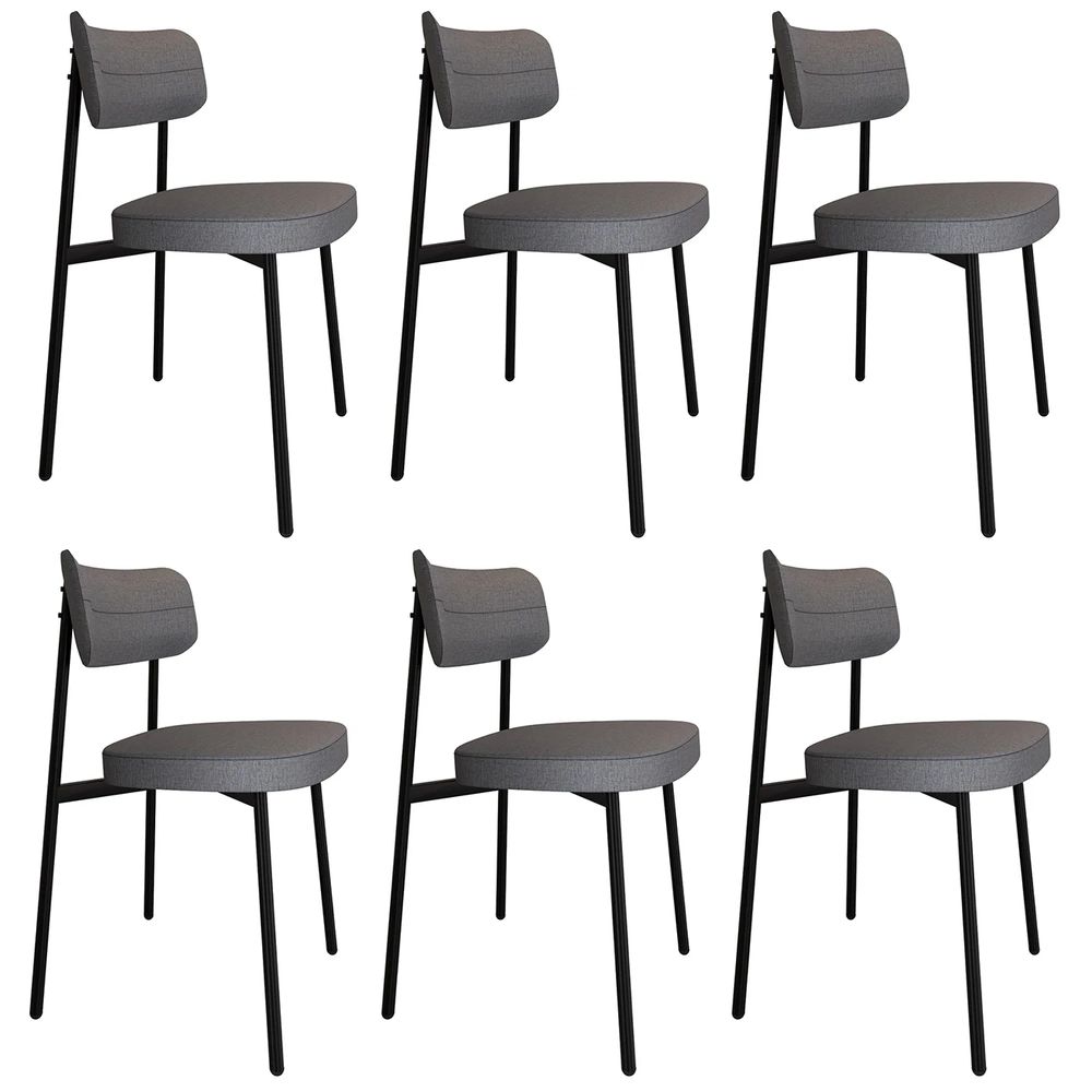 Cadeira de Jantar Estofada Kit 6 Ella M25 Linho Cinza - Mpozenato