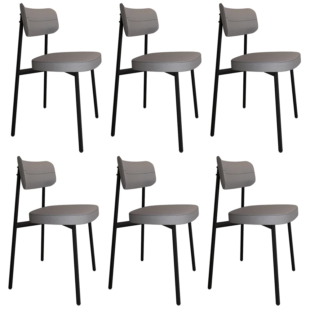 Cadeira de Jantar Estofada Kit 6 Ella M25 Linho Cinza CL - Mpozenato