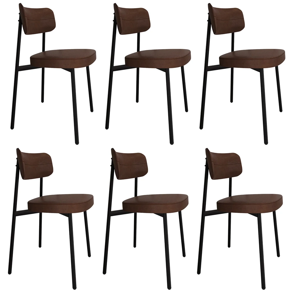 Cadeira de Jantar Estofada Kit 6 Ella M25 Sintético Marrom - Mpozenato