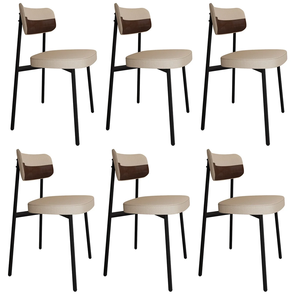 Cadeira de Jantar Estofada Kit 6 Ella M25 Linho Areia/Marrom - Mpozenato
