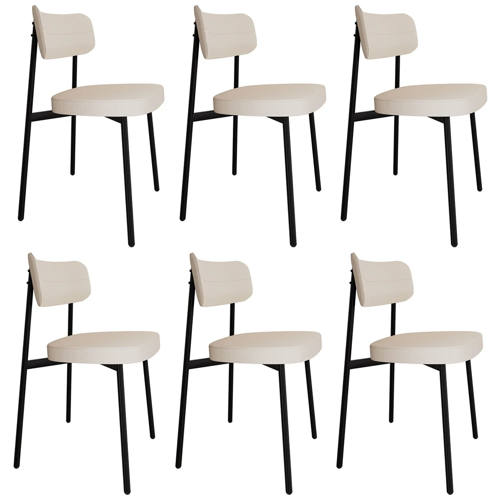 Cadeira de Jantar Estofada Kit 6 Ella M25 Linho Palha - Mpozenato