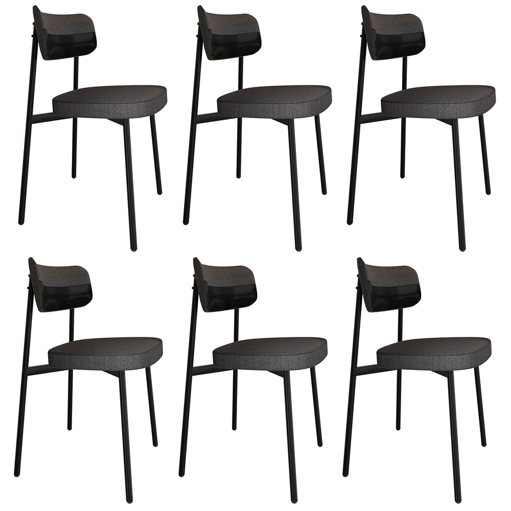 Cadeira de Jantar Estofada Kit 6 Ella M25 Linho Grafite/Preto - Mpozenato