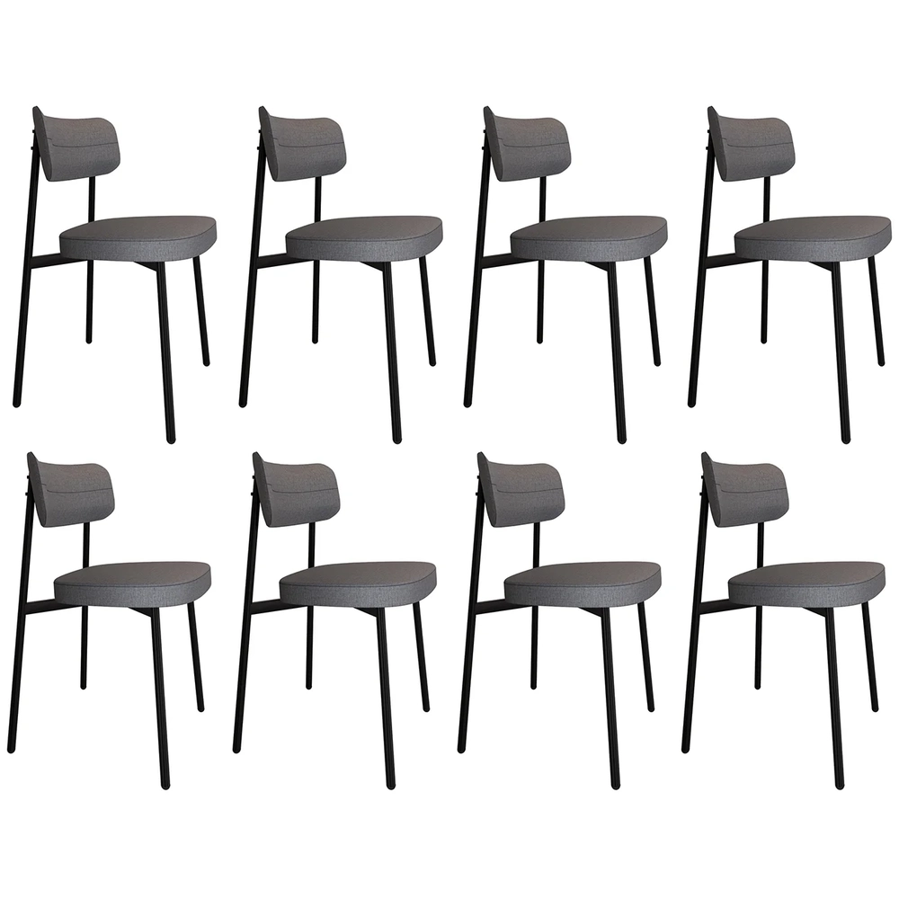 Cadeira de Jantar Estofada Kit 8 Ella M25 Linho Cinza - Mpozenato