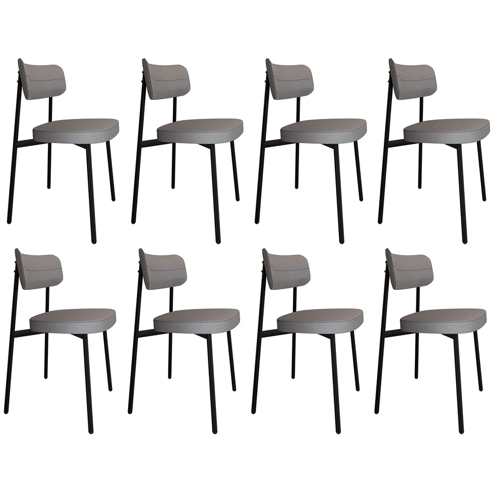 Cadeira de Jantar Estofada Kit 8 Ella M25 Linho Cinza CL - Mpozenato