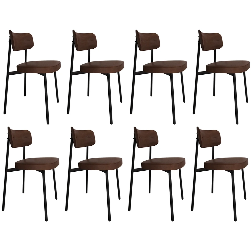 Cadeira de Jantar Estofada Kit 8 Ella M25 Sintético Marrom - Mpozenato