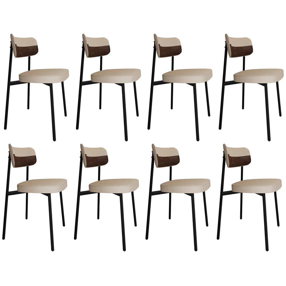 Cadeira de Jantar Estofada Kit 8 Ella M25 Linho Areia/Marrom - Mpozenato