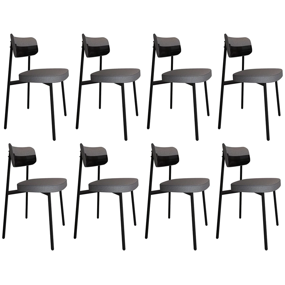 Cadeira de Jantar Estofada Kit 8 Ella M25 Linho Cinza/Preto - Mpozenato