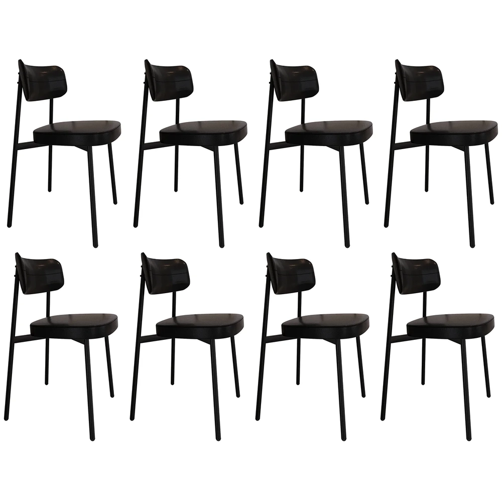 Cadeira de Jantar Estofada Kit 8 Ella M25 Sintético Preto - Mpozenato