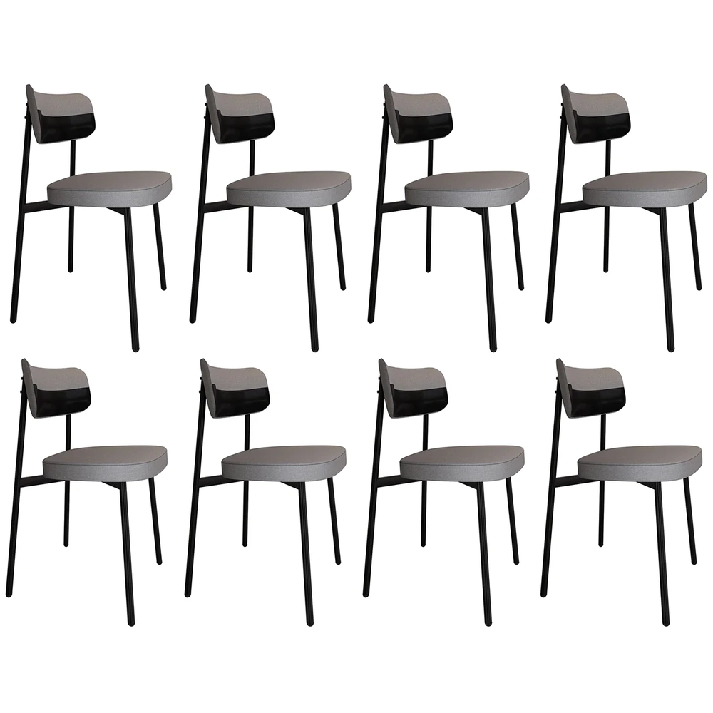 Cadeira de Jantar Estofada Kit 8 Ella M25 Linho Cinza CL/Preto - Mpozenato