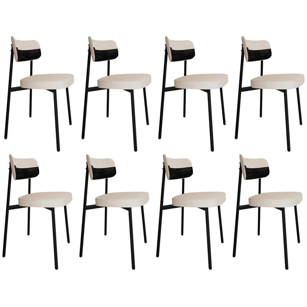 Cadeira de Jantar Estofada Kit 8 Ella M25 Linho Palha/Preto - Mpozenato