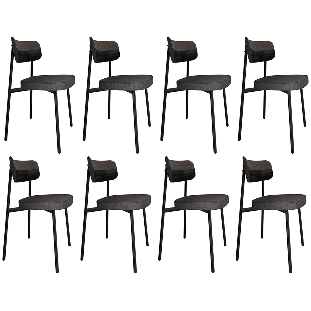 Cadeira de Jantar Estofada Kit 8 Ella M25 Linho Grafite/Preto - Mpozenato